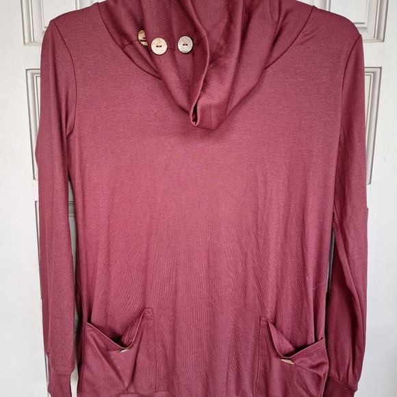 M Cowl Neck Maroon Tee Blouse Button Embellishment SzM Long Sleeve Tunic NWOT - Picture 11 of 11